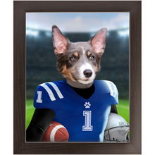 Load image into Gallery viewer, Putting On The Blitz - American Football & Gridiron Inspired Custom Pet Portrait Framed Satin Paper Print