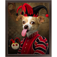 Load image into Gallery viewer, Jest Kidding - Jester, Clowns & Renaissance Inspired Custom Pet Portrait Framed Satin Paper Print