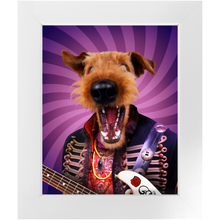 Load image into Gallery viewer, Purple Craze - Jimmy Hendrix, Rock and Roll Inspired Custom Pet Portrait Framed Satin Paper Print