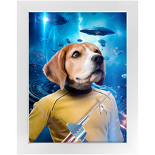 Load image into Gallery viewer, CAPTAIN QUIRK IN SPACE - Star Trek Inspired Custom Pet Portrait Framed Satin Paper Print