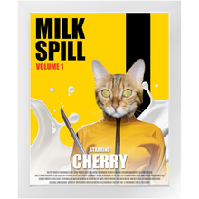 Load image into Gallery viewer, MILK SPILL Movie Poster - Kill Bill Inspired Custom Pet Portrait Framed Satin Paper Print