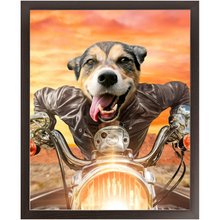 Load image into Gallery viewer, Squeezy Rider - Easy Rider & Motorcycle Inspired Custom Pet Portrait Framed Satin Paper Print