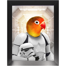 Load image into Gallery viewer, Storm Blooper - Storm Trooper & Star Wars Inspired Custom Pet Portrait Framed Satin Paper Print