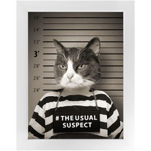 Load image into Gallery viewer, The Usual Suspect - Gangster Mugshot Inspired Custom Pet Portrait Framed Satin Paper Print