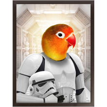 Load image into Gallery viewer, Storm Blooper - Storm Trooper & Star Wars Inspired Custom Pet Portrait Framed Satin Paper Print