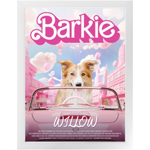 Load image into Gallery viewer, Barkie Movie Poster - Barbie Inspired Custom Pet Portrait Framed Satin Paper Print