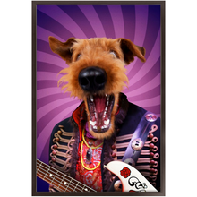 Load image into Gallery viewer, Purple Craze - Jimmy Hendrix, Rock and Roll Inspired Custom Pet Portrait Framed Satin Paper Print