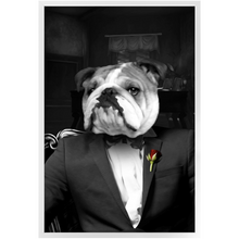 Load image into Gallery viewer, The Dogfather - Godfather, Gangster & Mafia Inspired Custom Pet Portrait Framed Satin Paper Print
