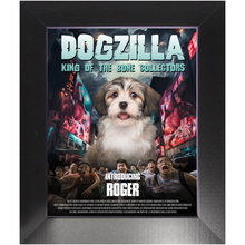Load image into Gallery viewer, DOGZILLA Movie Poster - Godzilla Inspired Custom Pet Portrait Framed Satin Paper Print