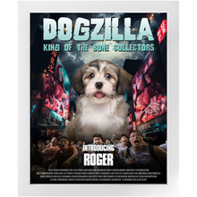 Load image into Gallery viewer, DOGZILLA Movie Poster - Godzilla Inspired Custom Pet Portrait Framed Satin Paper Print