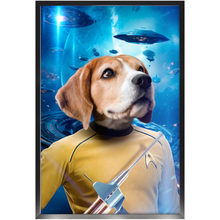Load image into Gallery viewer, CAPTAIN QUIRK IN SPACE - Star Trek Inspired Custom Pet Portrait Framed Satin Paper Print