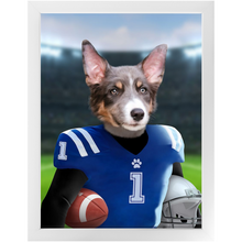 Load image into Gallery viewer, Putting On The Blitz - American Football & Gridiron Inspired Custom Pet Portrait Framed Satin Paper Print