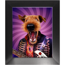 Load image into Gallery viewer, Purple Craze - Jimmy Hendrix, Rock and Roll Inspired Custom Pet Portrait Framed Satin Paper Print