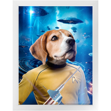 Load image into Gallery viewer, CAPTAIN QUIRK IN SPACE - Star Trek Inspired Custom Pet Portrait Framed Satin Paper Print