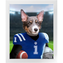 Load image into Gallery viewer, Putting On The Blitz - American Football & Gridiron Inspired Custom Pet Portrait Framed Satin Paper Print
