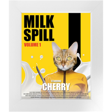 Load image into Gallery viewer, MILK SPILL Movie Poster - Kill Bill Inspired Custom Pet Portrait Framed Satin Paper Print