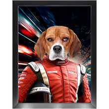 Load image into Gallery viewer, CHASING CARS - Race Car Driver Inspired Custom Pet Portrait Framed Satin Paper Print