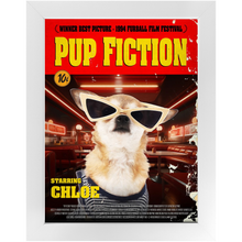 Load image into Gallery viewer, PUP FICTION Movie Poster - Pulp Fiction Inspired Custom Pet Portrait Framed Satin Paper Print