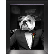 Load image into Gallery viewer, The Dogfather - Godfather, Gangster & Mafia Inspired Custom Pet Portrait Framed Satin Paper Print