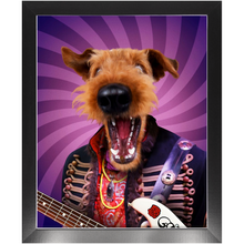 Load image into Gallery viewer, Purple Craze - Jimmy Hendrix, Rock and Roll Inspired Custom Pet Portrait Framed Satin Paper Print