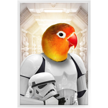 Load image into Gallery viewer, Storm Blooper - Storm Trooper & Star Wars Inspired Custom Pet Portrait Framed Satin Paper Print