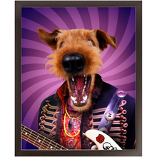 Load image into Gallery viewer, Purple Craze - Jimmy Hendrix, Rock and Roll Inspired Custom Pet Portrait Framed Satin Paper Print