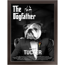 Load image into Gallery viewer, THE DOGFATHER Movie Poster - The Godfather Inspired Custom Pet Portrait Framed Satin Paper Print