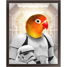 Load image into Gallery viewer, Storm Blooper - Storm Trooper & Star Wars Inspired Custom Pet Portrait Framed Satin Paper Print