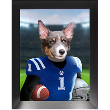 Load image into Gallery viewer, Putting On The Blitz - American Football & Gridiron Inspired Custom Pet Portrait Framed Satin Paper Print