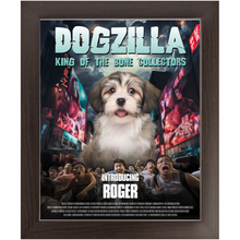 Load image into Gallery viewer, DOGZILLA Movie Poster - Godzilla Inspired Custom Pet Portrait Framed Satin Paper Print