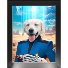 Load image into Gallery viewer, BONE CRUSHER - BEAMING DOWN - Star Trek Inspired Custom Pet Portrait Framed Satin Paper Print