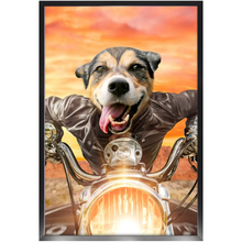 Load image into Gallery viewer, Squeezy Rider - Easy Rider & Motorcycle Inspired Custom Pet Portrait Framed Satin Paper Print