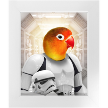 Load image into Gallery viewer, Storm Blooper - Storm Trooper & Star Wars Inspired Custom Pet Portrait Framed Satin Paper Print