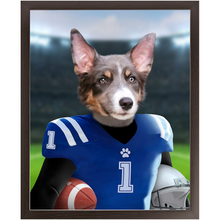 Load image into Gallery viewer, Putting On The Blitz - American Football & Gridiron Inspired Custom Pet Portrait Framed Satin Paper Print