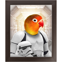 Load image into Gallery viewer, Storm Blooper - Storm Trooper & Star Wars Inspired Custom Pet Portrait Framed Satin Paper Print