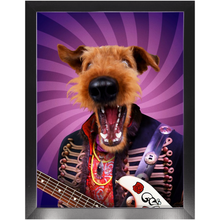 Load image into Gallery viewer, Purple Craze - Jimmy Hendrix, Rock and Roll Inspired Custom Pet Portrait Framed Satin Paper Print