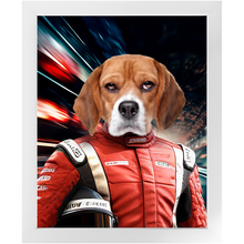 Load image into Gallery viewer, CHASING CARS - Race Car Driver Inspired Custom Pet Portrait Framed Satin Paper Print