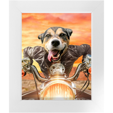 Load image into Gallery viewer, Squeezy Rider - Easy Rider & Motorcycle Inspired Custom Pet Portrait Framed Satin Paper Print