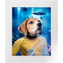 Load image into Gallery viewer, CAPTAIN QUIRK IN SPACE - Star Trek Inspired Custom Pet Portrait Framed Satin Paper Print