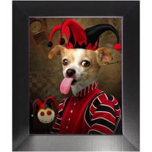 Load image into Gallery viewer, Jest Kidding - Jester, Clowns & Renaissance Inspired Custom Pet Portrait Framed Satin Paper Print