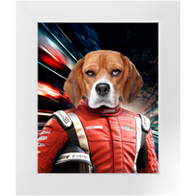 Load image into Gallery viewer, CHASING CARS - Race Car Driver Inspired Custom Pet Portrait Framed Satin Paper Print