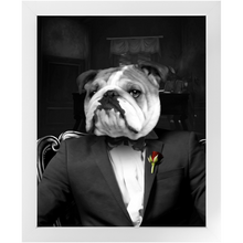 Load image into Gallery viewer, The Dogfather - Godfather, Gangster & Mafia Inspired Custom Pet Portrait Framed Satin Paper Print