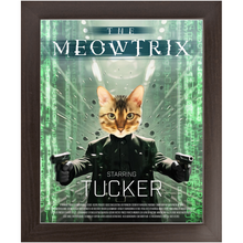 Load image into Gallery viewer, THE MEOWTRIX Movie Poster - The Matrix Inspired Custom Pet Portrait Framed Satin Paper Print