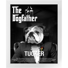 Load image into Gallery viewer, THE DOGFATHER Movie Poster - The Godfather Inspired Custom Pet Portrait Framed Satin Paper Print