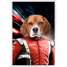 Load image into Gallery viewer, CHASING CARS - Race Car Driver Inspired Custom Pet Portrait Framed Satin Paper Print
