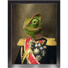 Load image into Gallery viewer, GENERAL LEE AMESS - Renaissance Inspired Custom Pet Portrait Framed Satin Paper Print