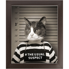 Load image into Gallery viewer, The Usual Suspect - Gangster Mugshot Inspired Custom Pet Portrait Framed Satin Paper Print