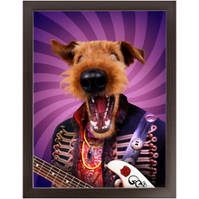 Load image into Gallery viewer, Purple Craze - Jimmy Hendrix, Rock and Roll Inspired Custom Pet Portrait Framed Satin Paper Print