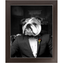 Load image into Gallery viewer, The Dogfather - Godfather, Gangster & Mafia Inspired Custom Pet Portrait Framed Satin Paper Print