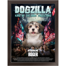Load image into Gallery viewer, DOGZILLA Movie Poster - Godzilla Inspired Custom Pet Portrait Framed Satin Paper Print